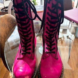 Dr. Martens Hot Pink Lace-Up Combat Boots with Black Laces